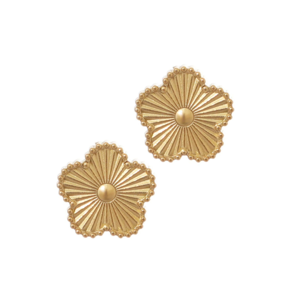 Tarnish Resistant 14k Yellow Gold Plated 5-Leaf Clover Stud Earrings