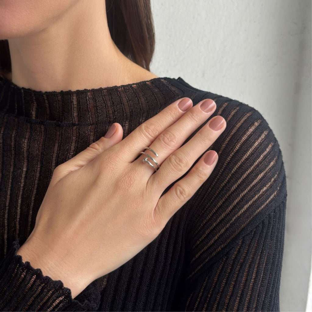 Silver Plated Nail Double Wrap Ring