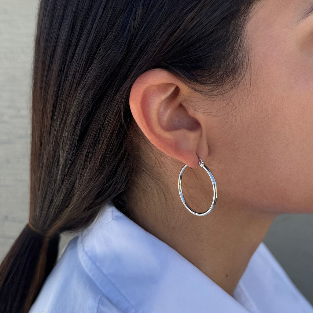 Silver Plated Infinity CZ and Plain Hoop Earring Set