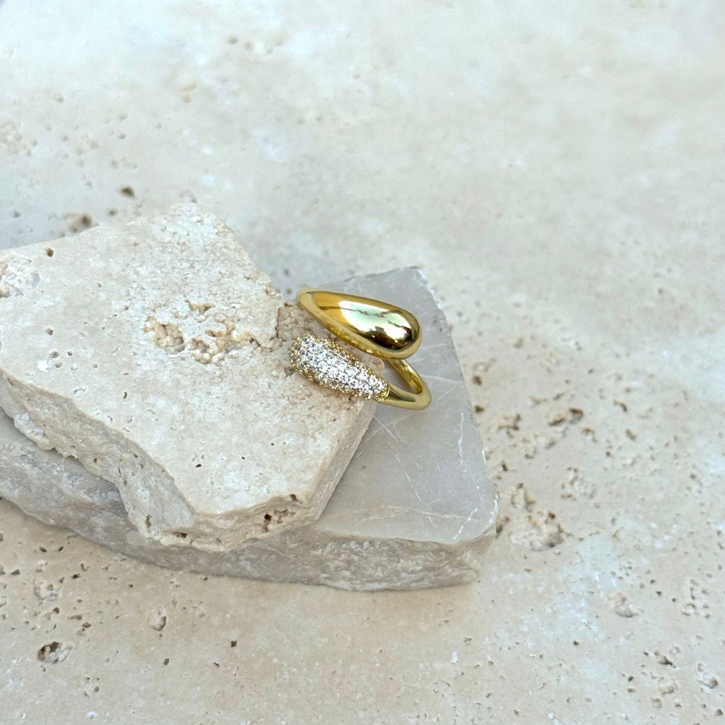 14k Gold Plated CZ Curved Bands Ring