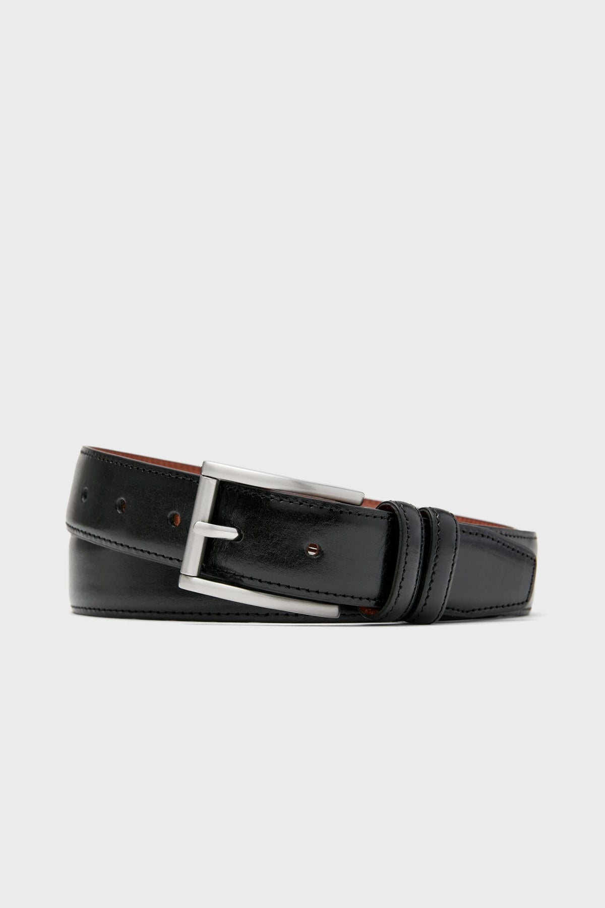 Black Lorenzo 32mm Dropped Edge Leather Belt