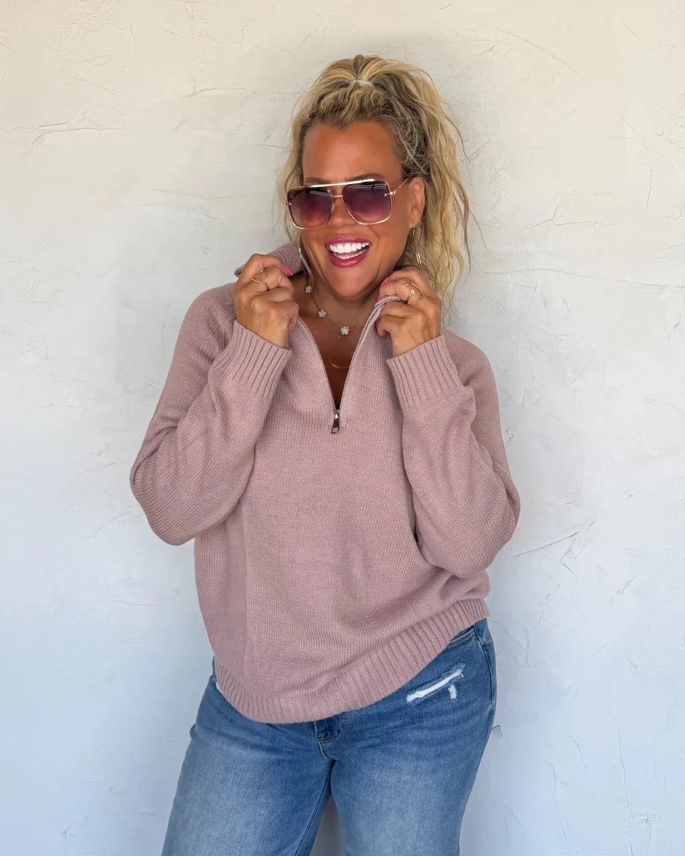 Field & Stable Horse Quarter Zip Pullover in Mauve