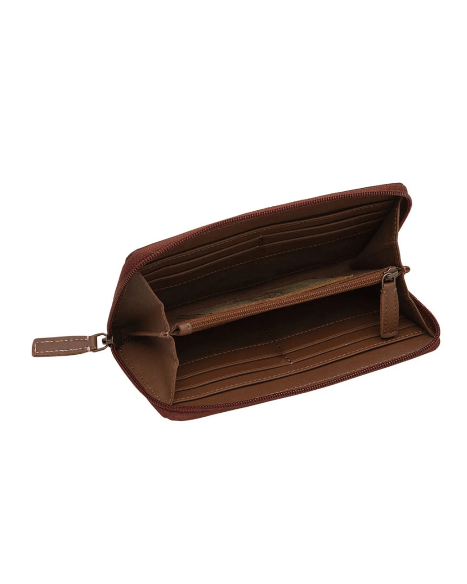 Floral Magenta Tooled Leather Wallet by Myra Bag