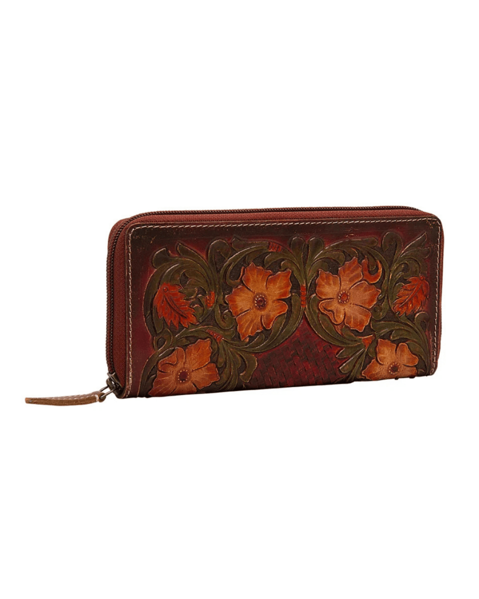 Floral Magenta Tooled Leather Wallet by Myra Bag