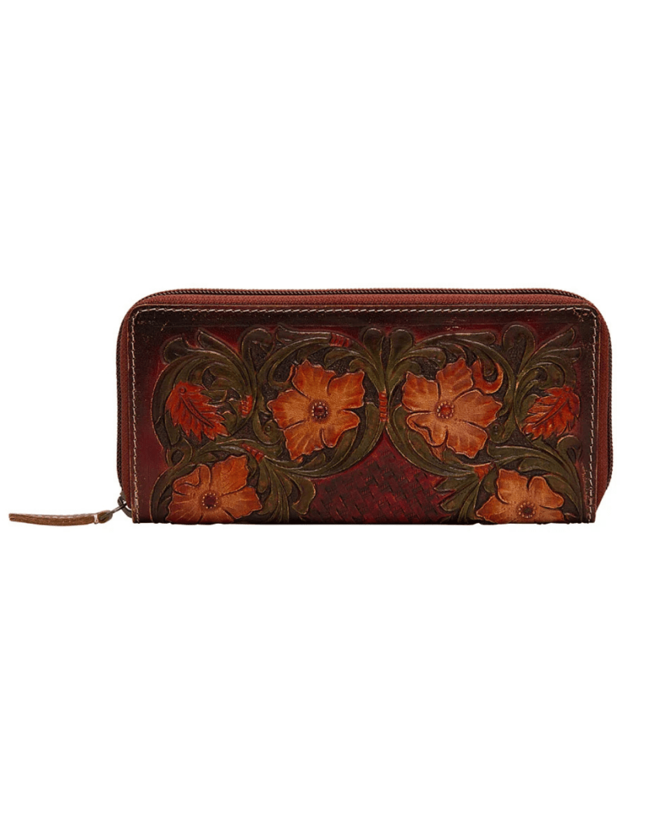 Floral Magenta Tooled Leather Wallet by Myra Bag