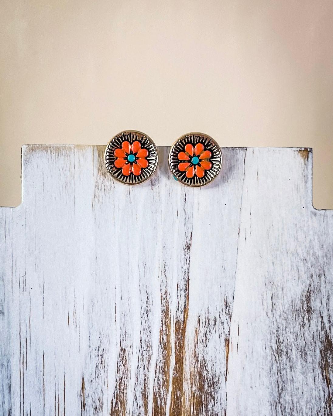Flourish Flower Stud Fashion Earrings - Copper