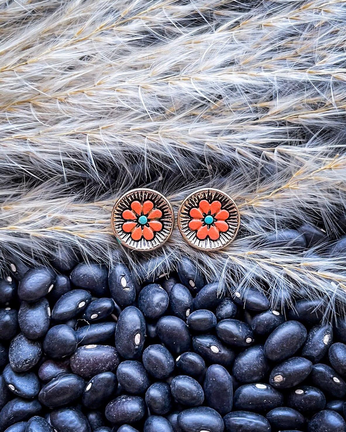 Flourish Flower Stud Fashion Earrings - Copper