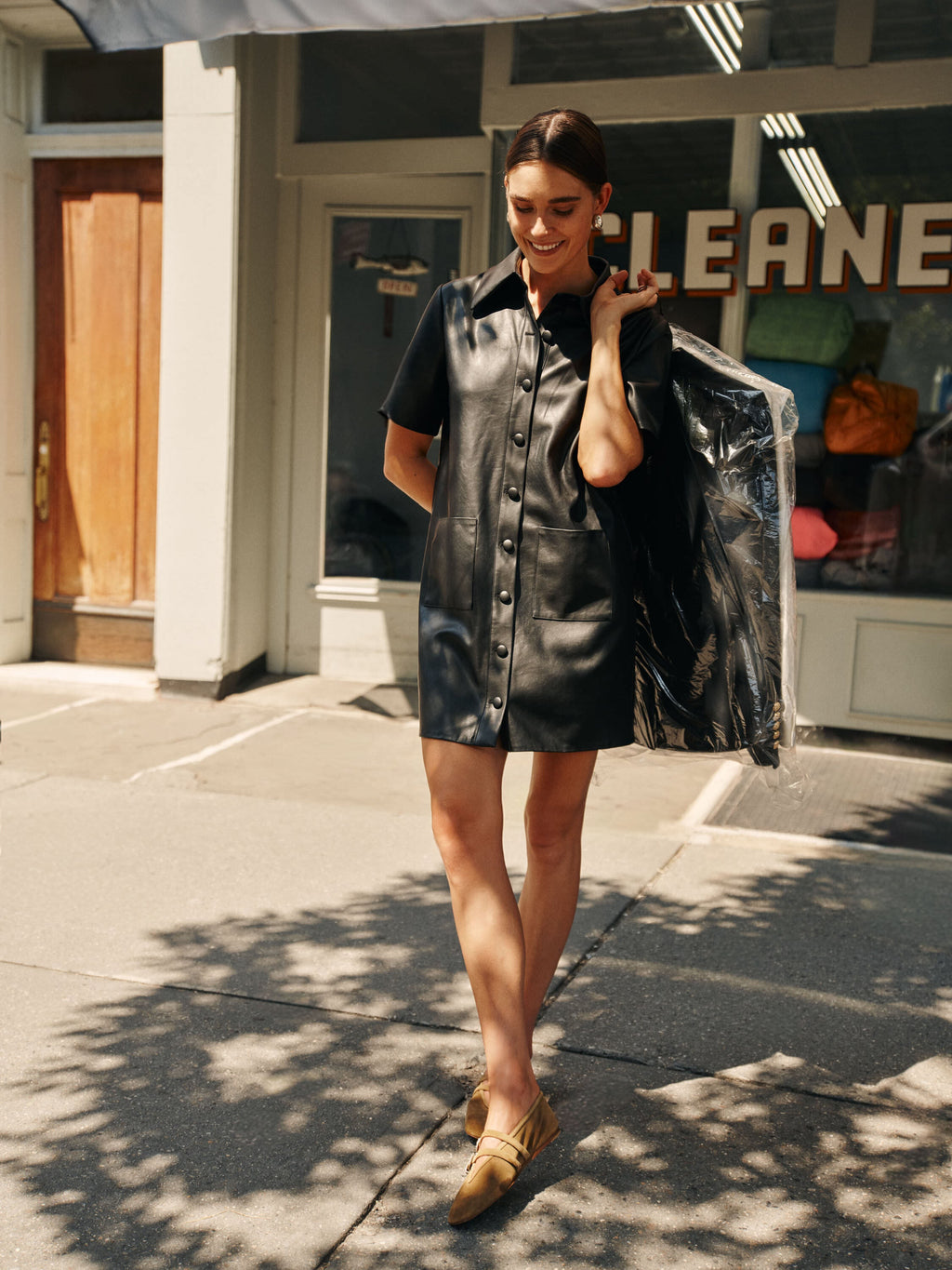 Black Leather Violetta Shirt Dress