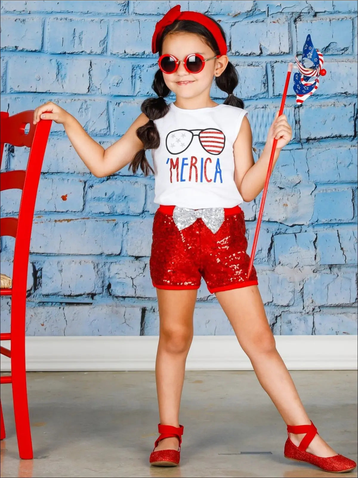 'Merica Top and Sequin Bow Short Set