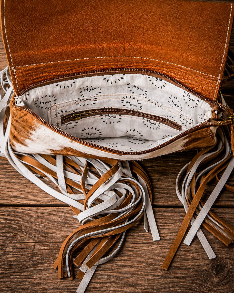Glossy Moss Hand-Tooled Hair-On Crossbody Bag by Myra Bag
