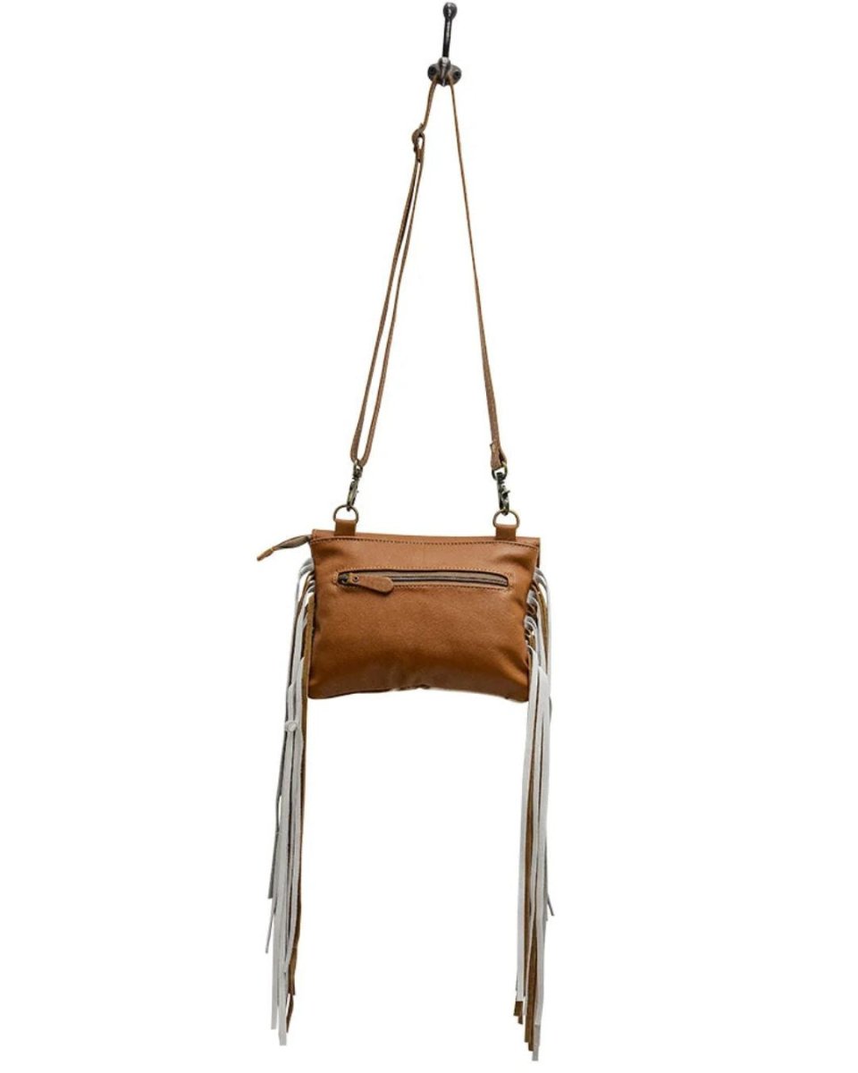 Glossy Moss Hand-Tooled Hair-On Crossbody Bag by Myra Bag