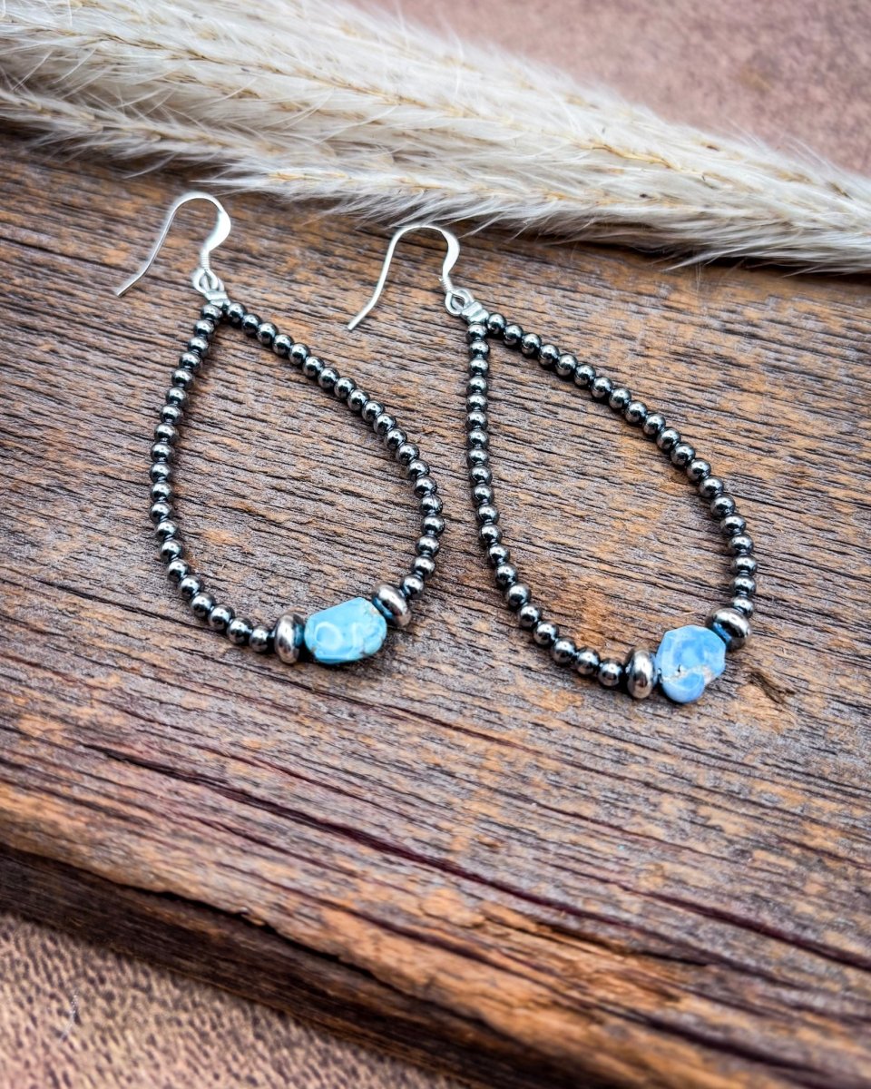 Golden Hill Turquoise and Sterling Silver Pearl Teardrop Earrings