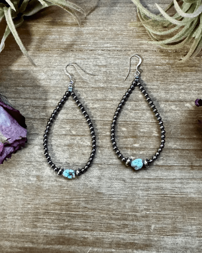 Golden Hill Turquoise and Sterling Silver Pearl Teardrop Earrings