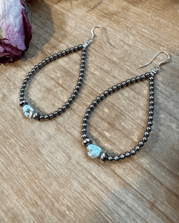 Golden Hill Turquoise and Sterling Silver Pearl Teardrop Earrings