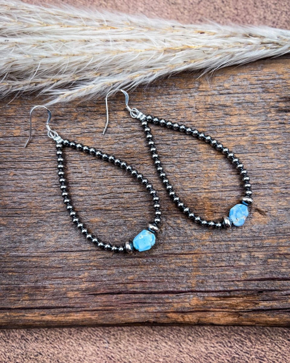 Golden Hill Turquoise and Sterling Silver Pearl Teardrop Earrings