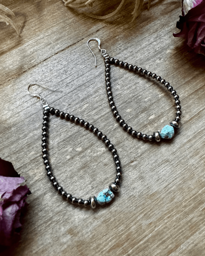 Golden Hill Turquoise and Sterling Silver Pearl Teardrop Earrings