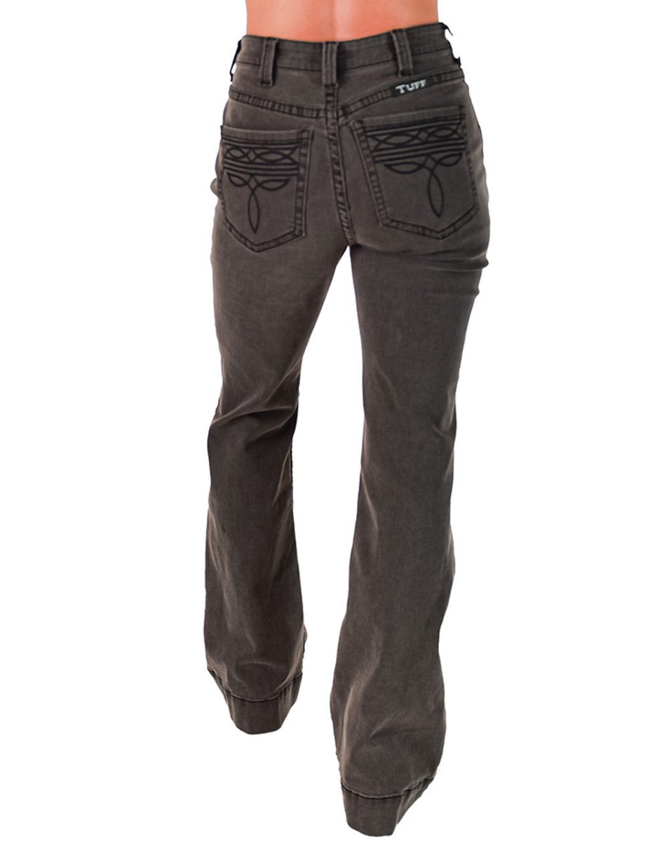 Gray Bootstitch High-Waisted Trouser Jeans by Cowgirl Tuff