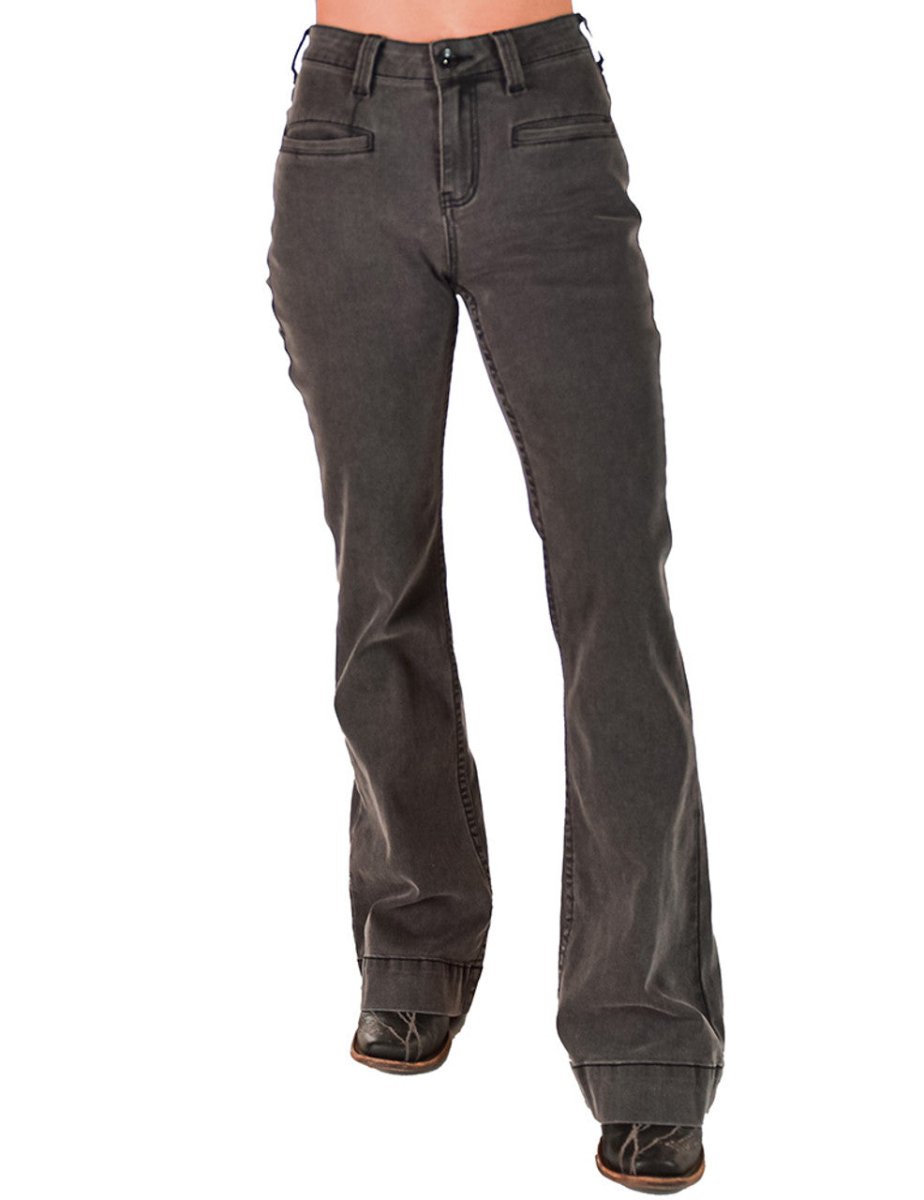 Gray Bootstitch High-Waisted Trouser Jeans by Cowgirl Tuff