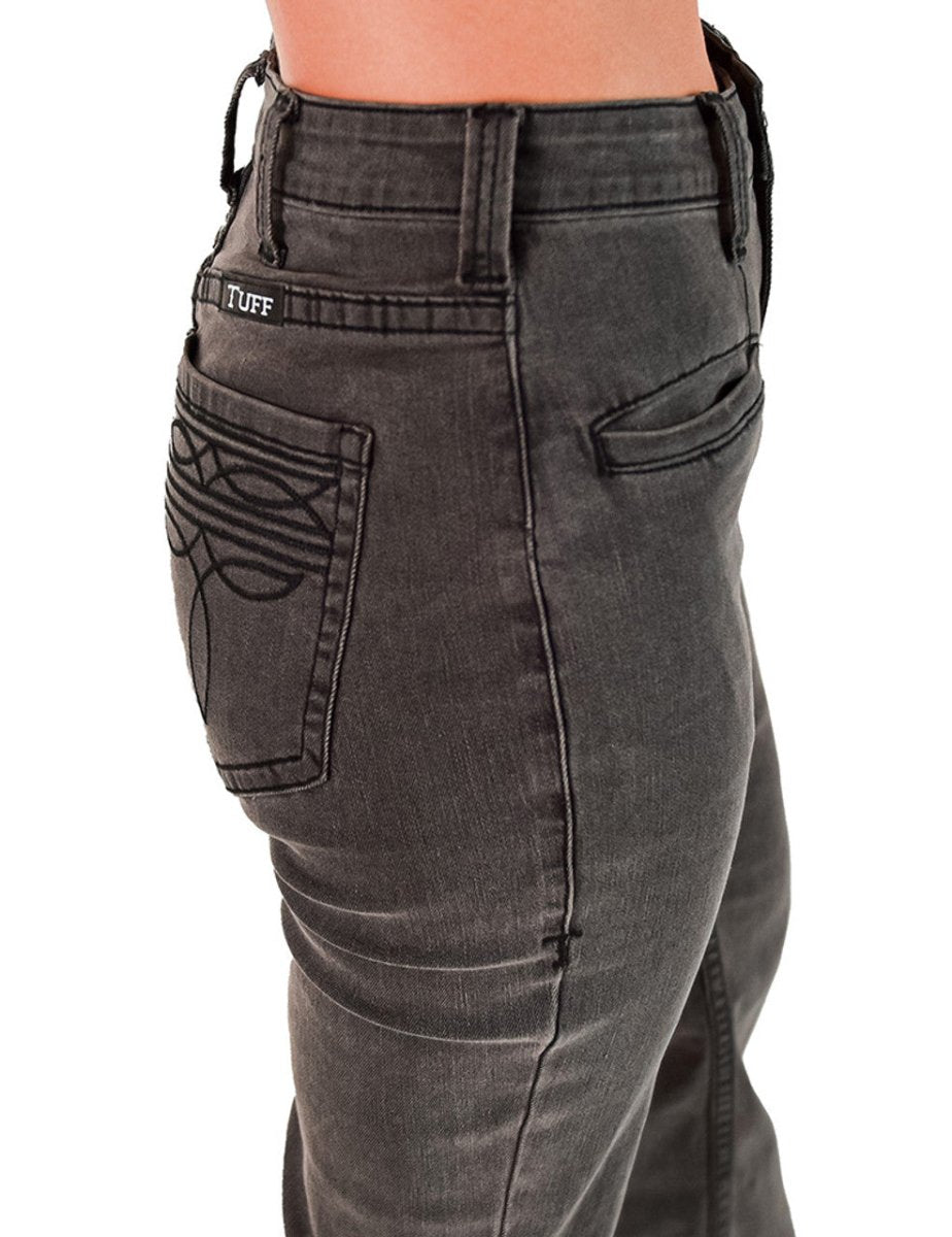 Gray Bootstitch High-Waisted Trouser Jeans by Cowgirl Tuff