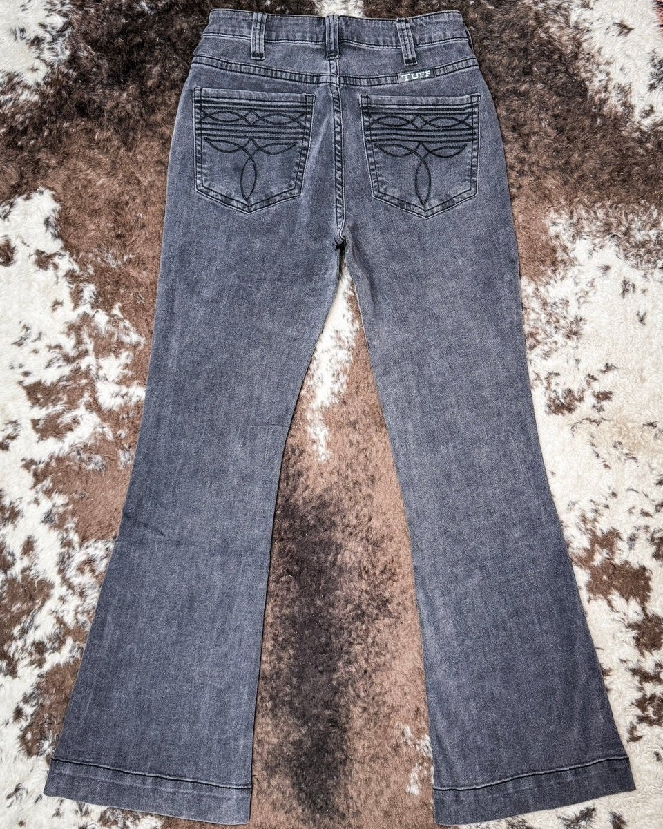 Gray Bootstitch High-Waisted Trouser Jeans by Cowgirl Tuff