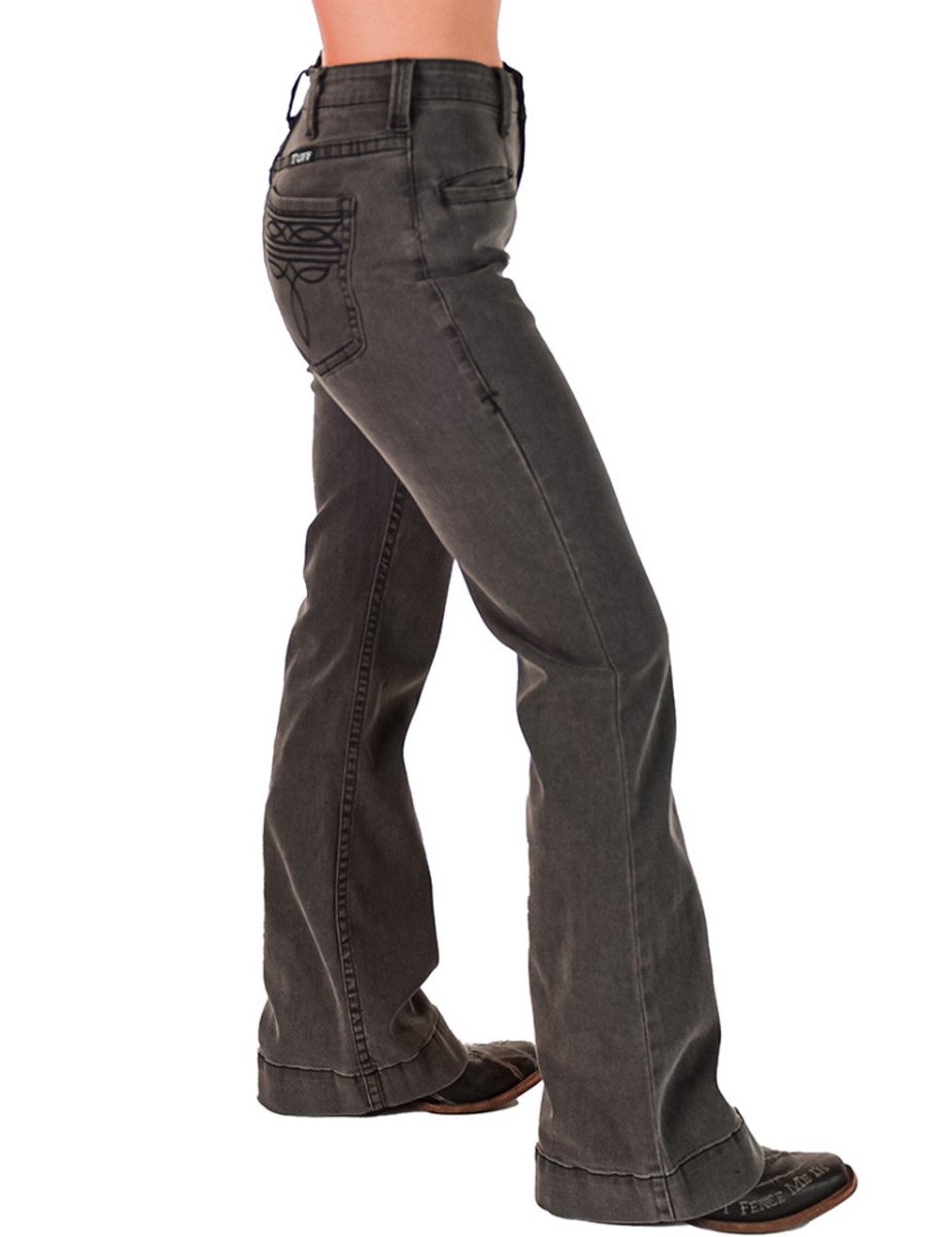 Gray Bootstitch High-Waisted Trouser Jeans by Cowgirl Tuff