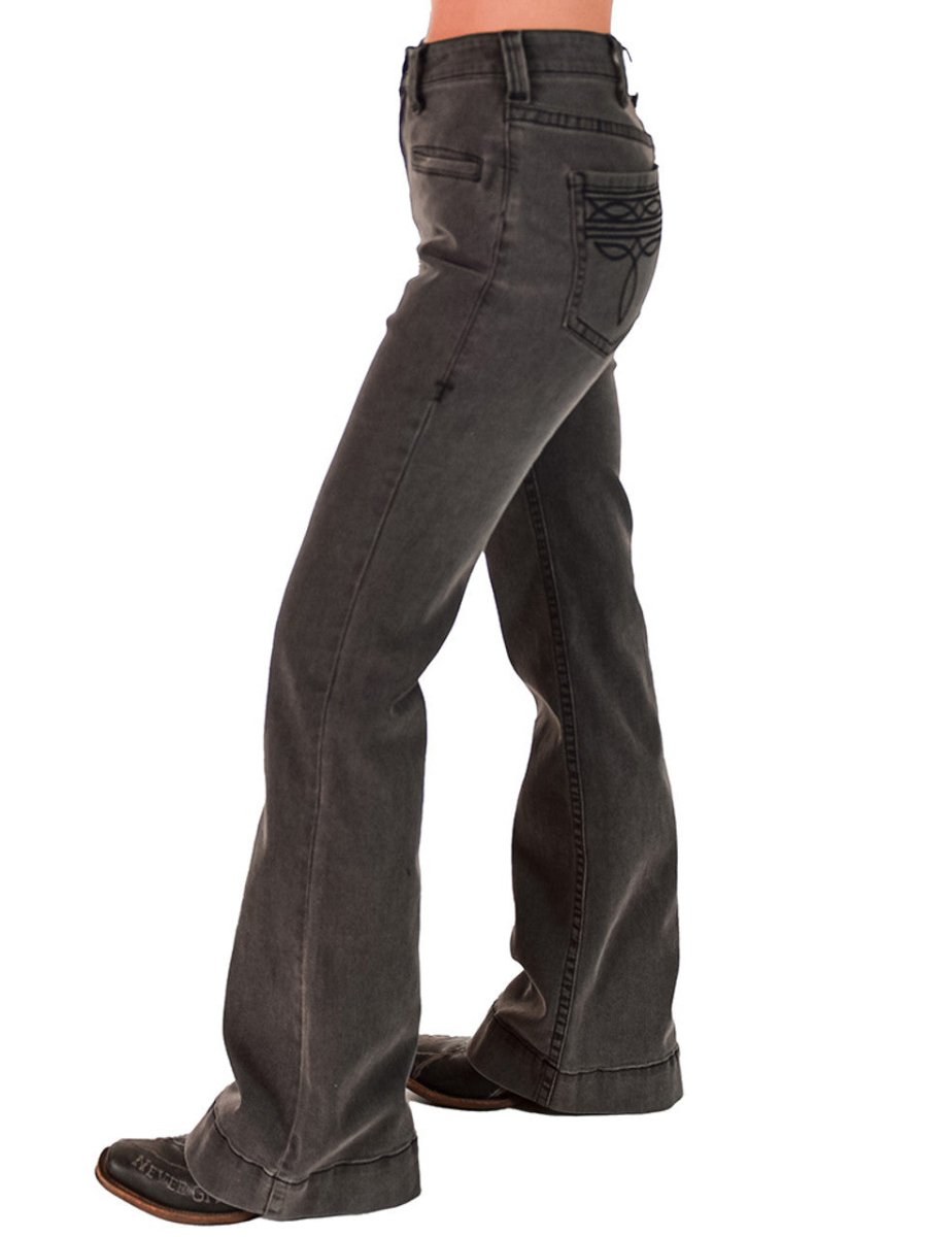 Gray Bootstitch High-Waisted Trouser Jeans by Cowgirl Tuff