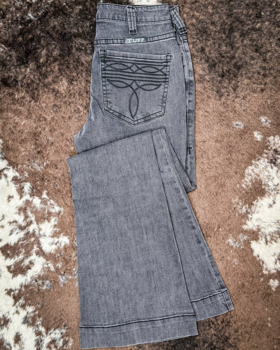 Gray Bootstitch High-Waisted Trouser Jeans by Cowgirl Tuff