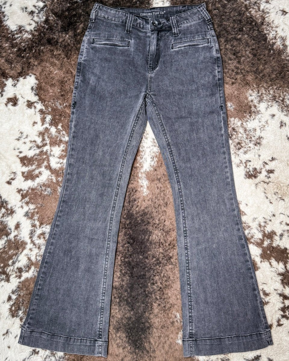 Gray Bootstitch High-Waisted Trouser Jeans by Cowgirl Tuff