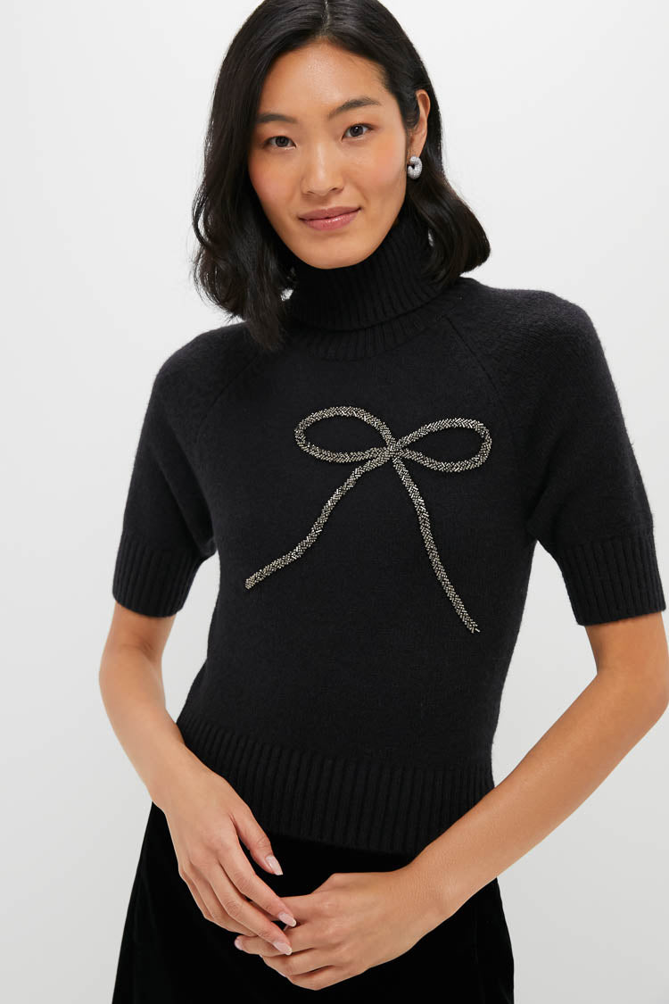 Black Silver Merrill Bow Short Sleeve Sweater