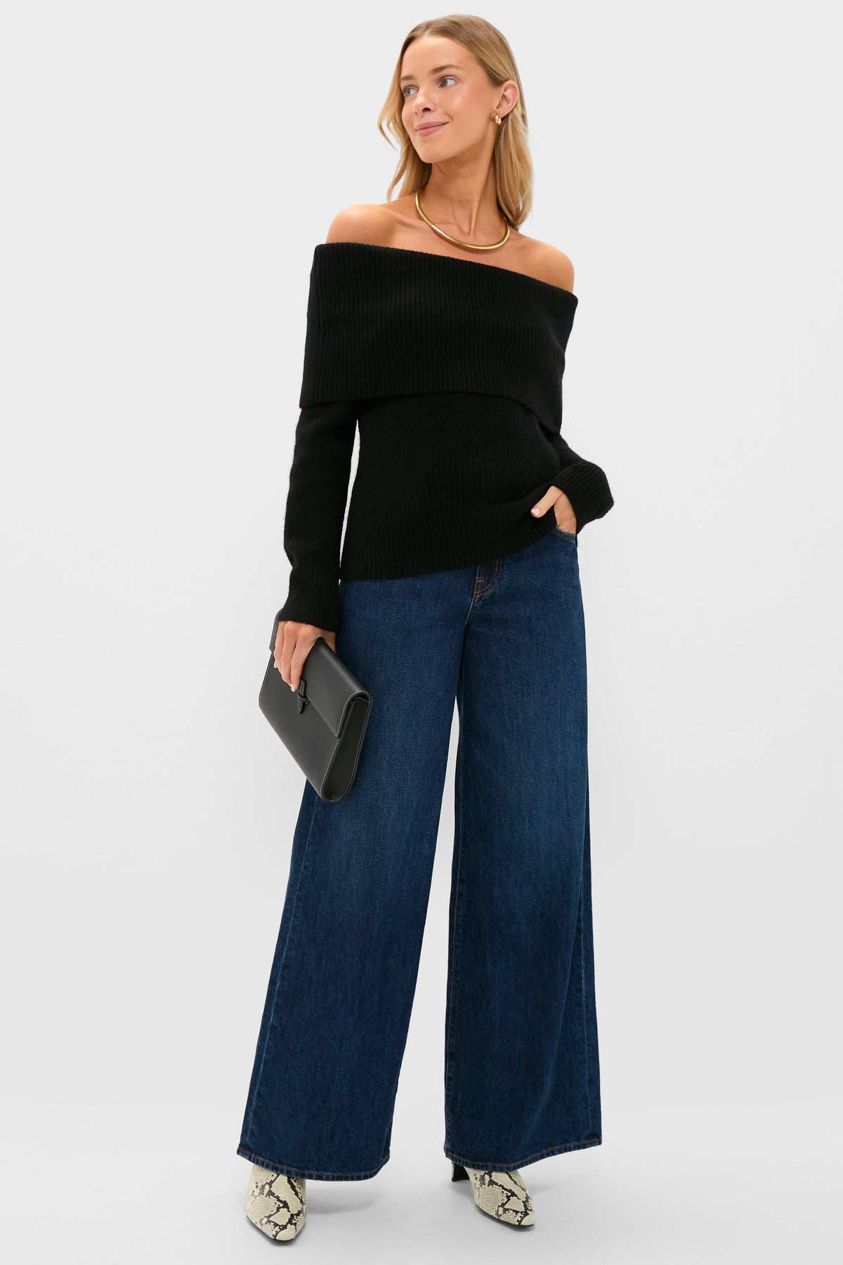 Black Off the Shoulder Sampson Sweater