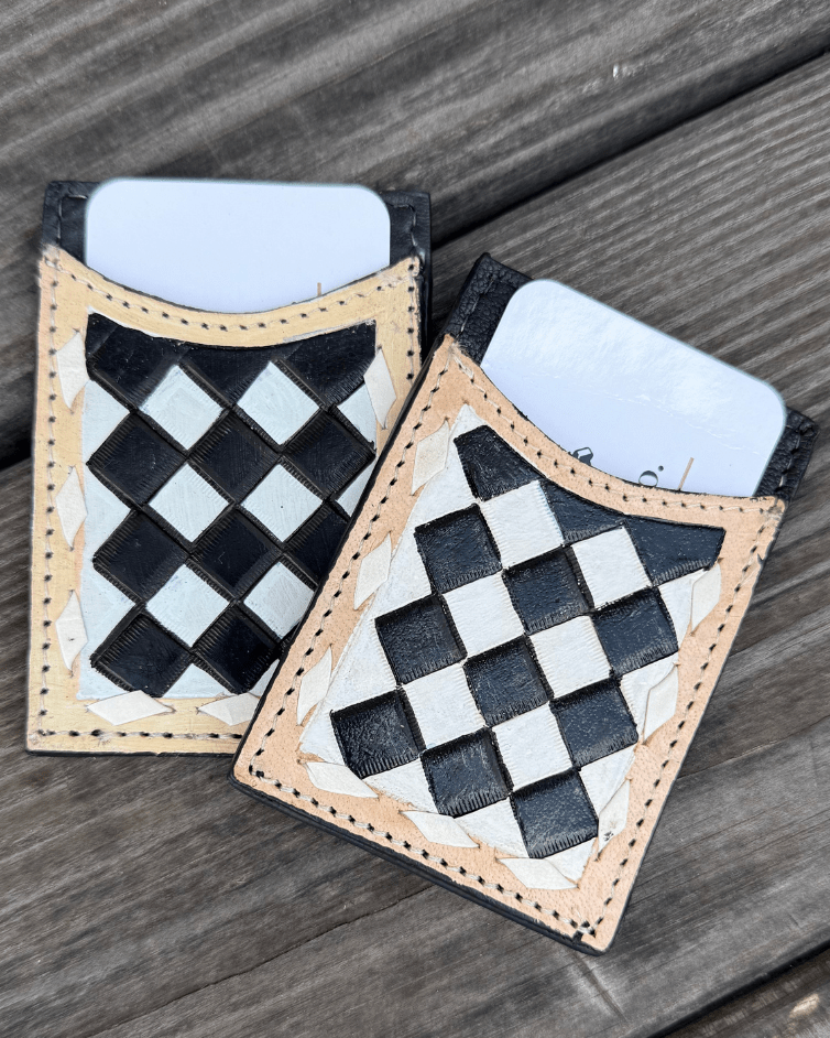 Harlow Checkered Leather Card Holder in Black and White by Countryside Co.