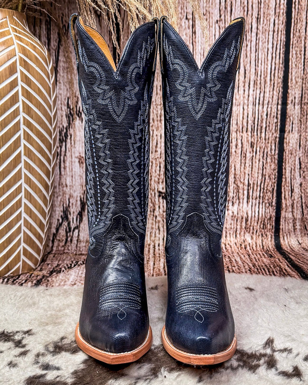 Harper Black Star Leather Boots - Sapphire