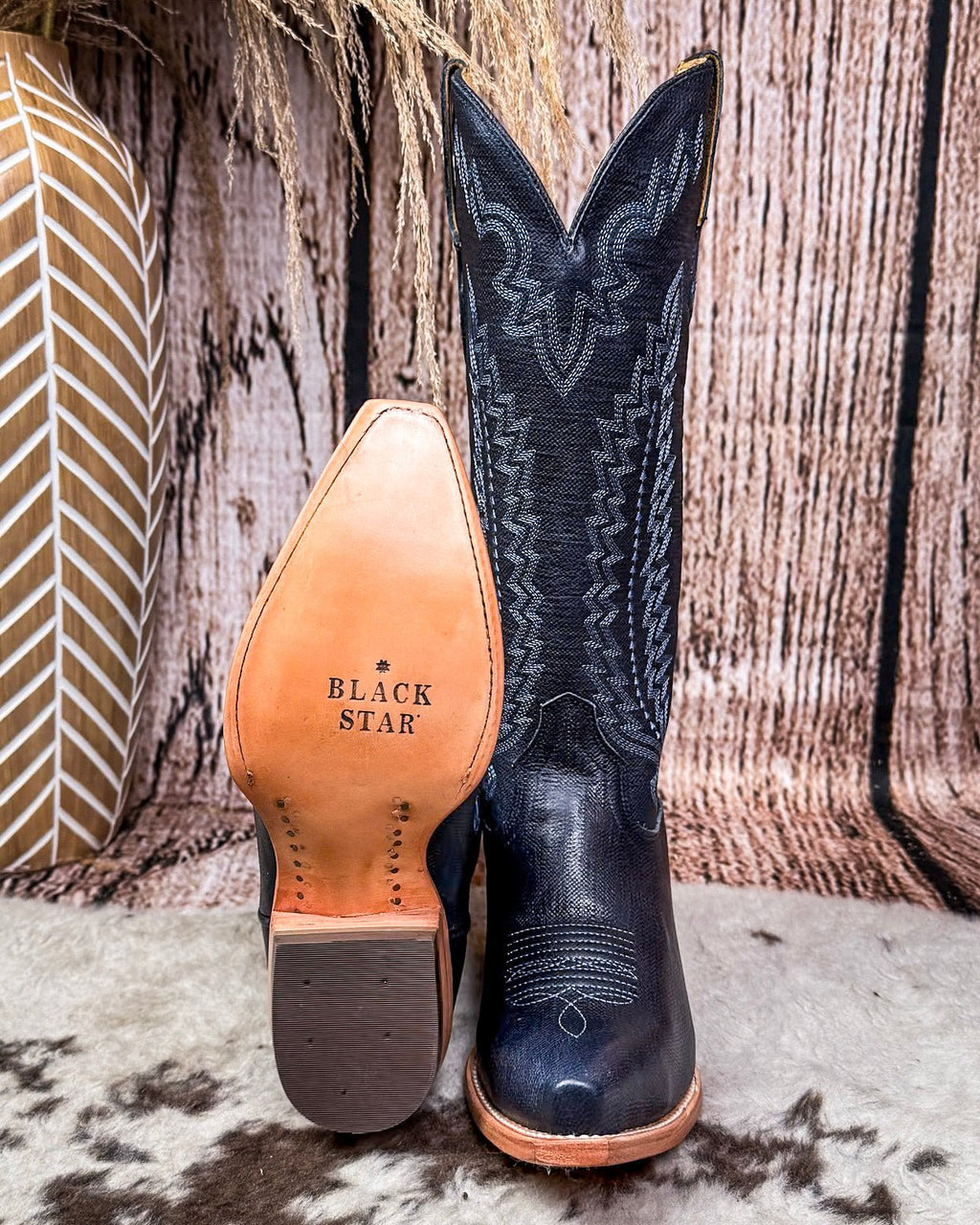 Harper Black Star Leather Boots - Sapphire