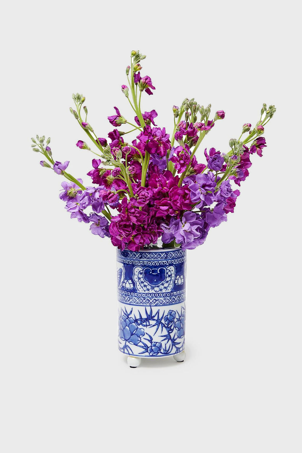 Blue and White 3 Piece Hand-Painted Floral Arranger