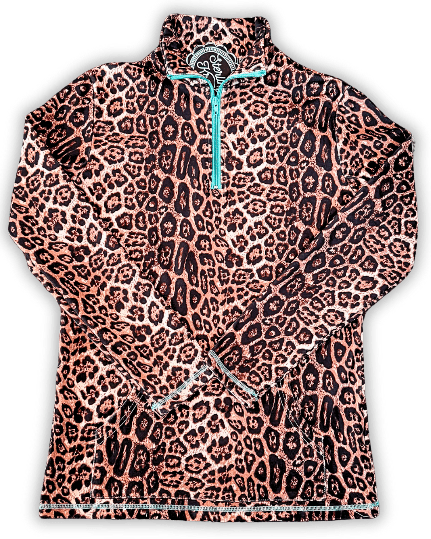 Hear Me Roar Leopard Pullover with Turquoise Zip by Sterling Kreek
