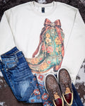 Heirloom Bloom Rhinestone Boot Sweatshirt in Tan