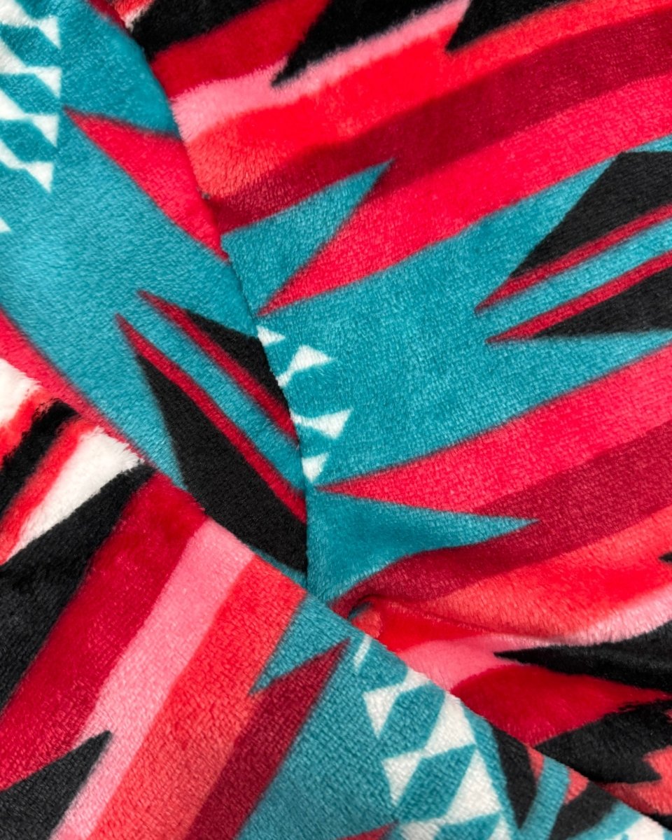 Heritage Plush Fleece Full Zip Pullover in Pink Turquoise Aztec