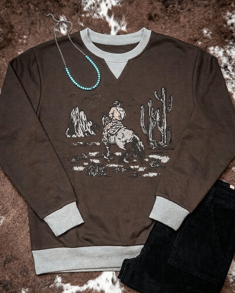 Home on the Range Pullover in Dark Brown