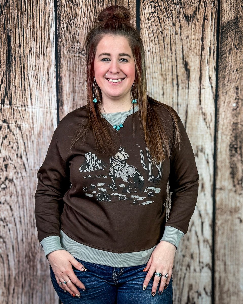 Home on the Range Pullover in Dark Brown