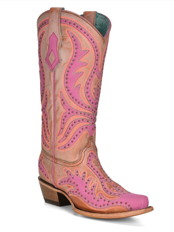 Hotwired Honey Snip Toe Boots in Tan and Pink by Corral