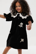 Black Mika Applique Velveteen Dress