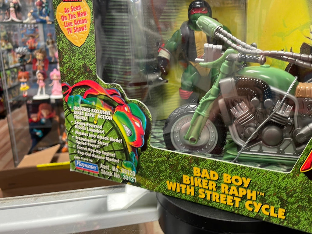 Bad Boy Biker Raphael with Street Cycle SEALED (Vintage TMNT Ninja Turtles, Playmates)