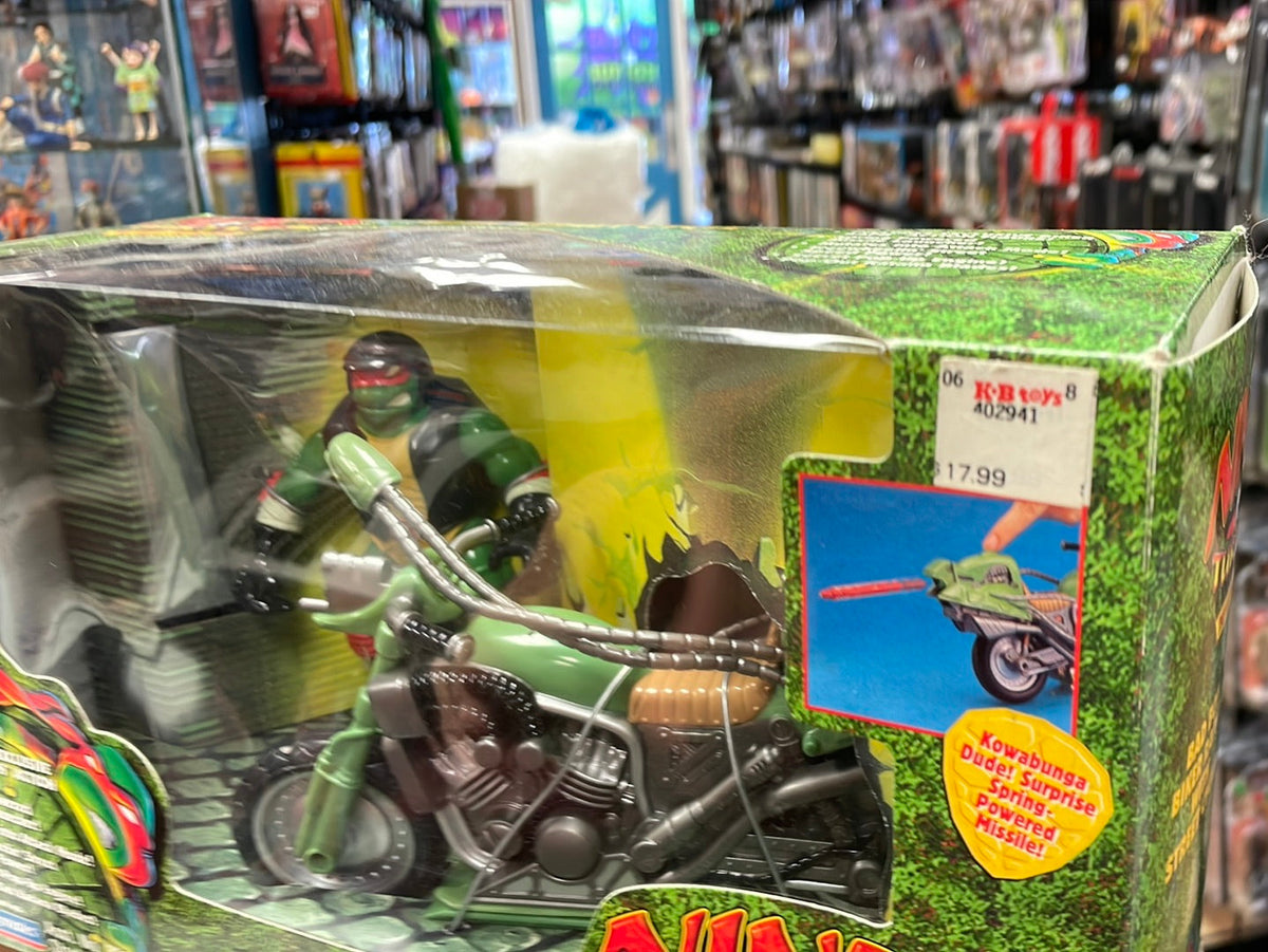 Bad Boy Biker Raphael with Street Cycle SEALED (Vintage TMNT Ninja Turtles, Playmates)