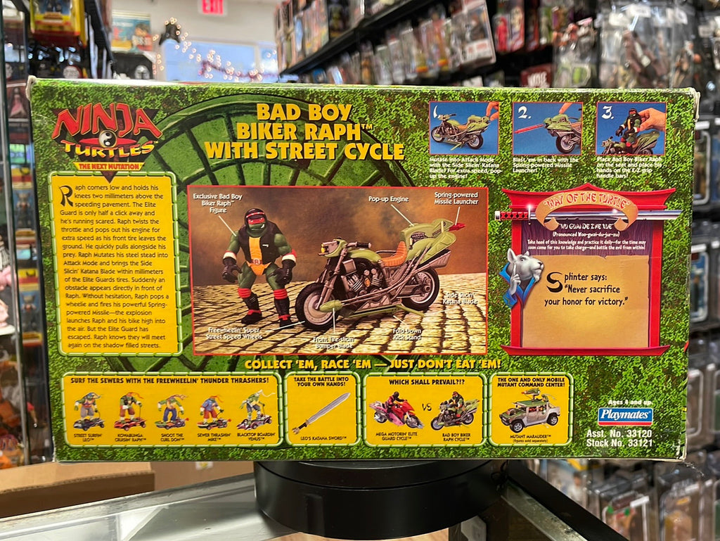 Bad Boy Biker Raphael with Street Cycle SEALED (Vintage TMNT Ninja Turtles, Playmates)