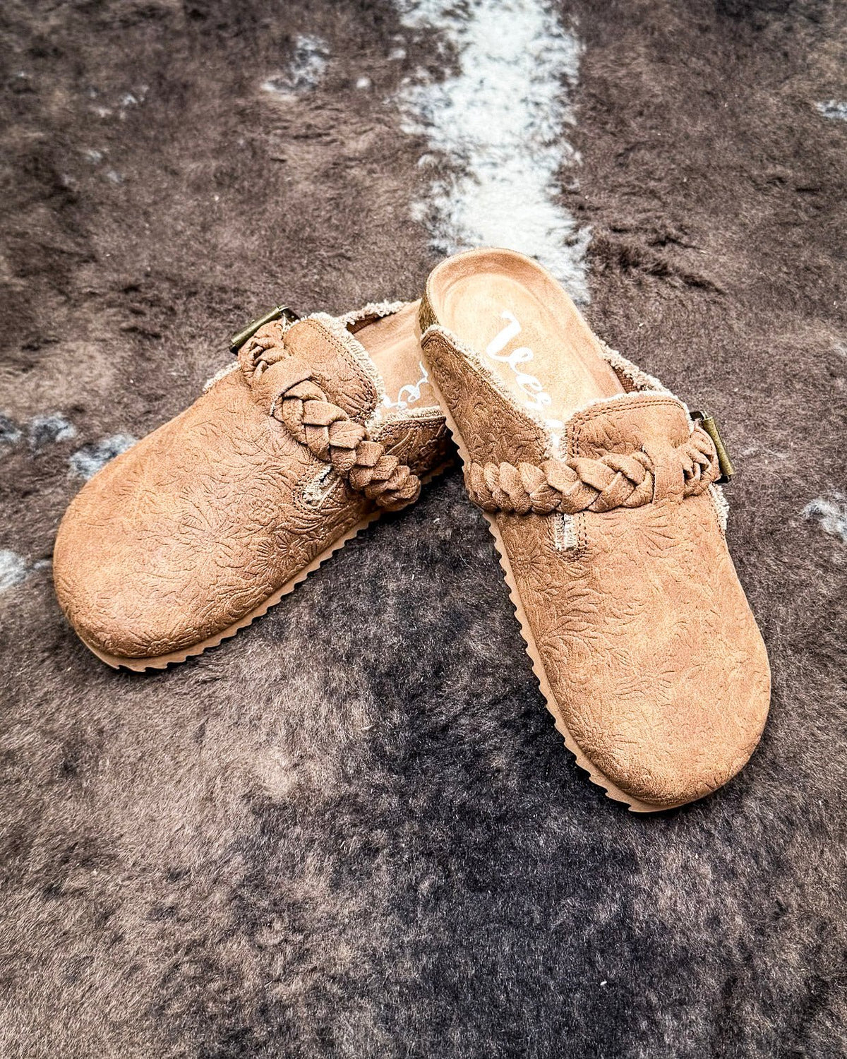 Iris Tooled Slip on Mule in Tan by Very G