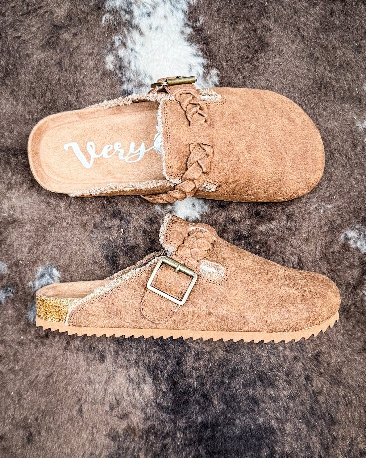 Iris Tooled Slip on Mule in Tan by Very G