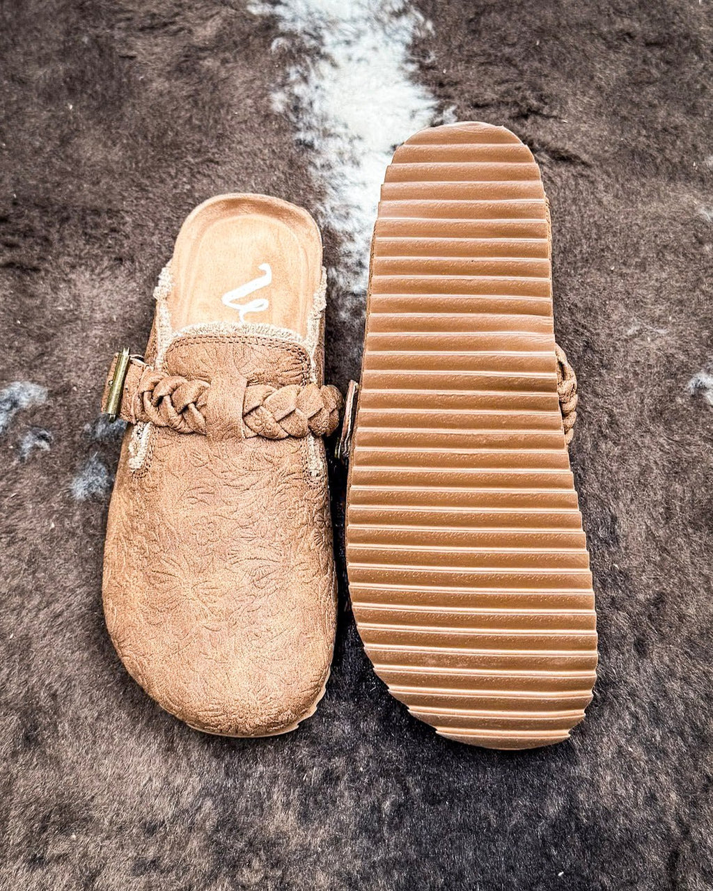 Iris Tooled Slip on Mule in Tan by Very G