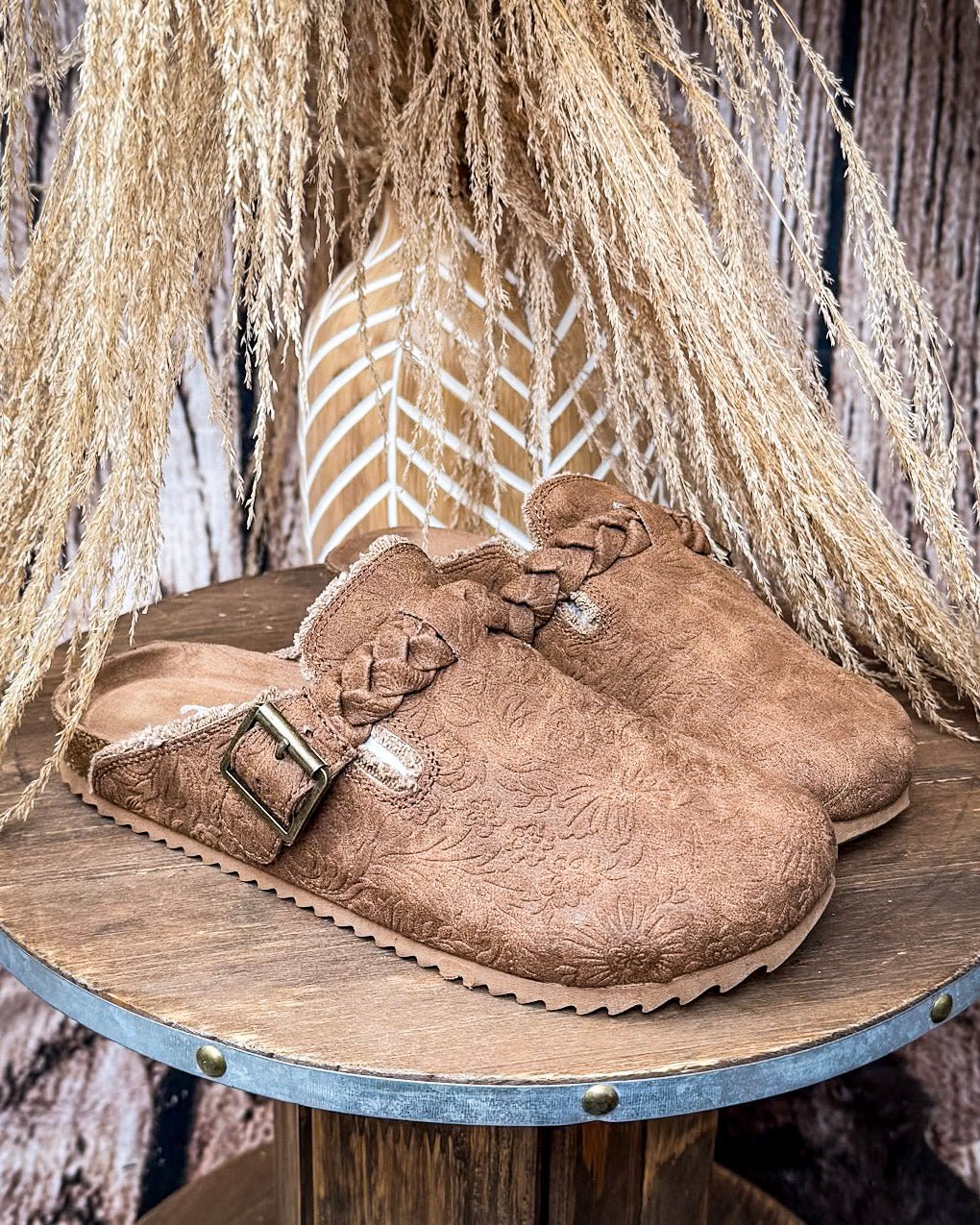 Iris Tooled Slip on Mule in Tan by Very G