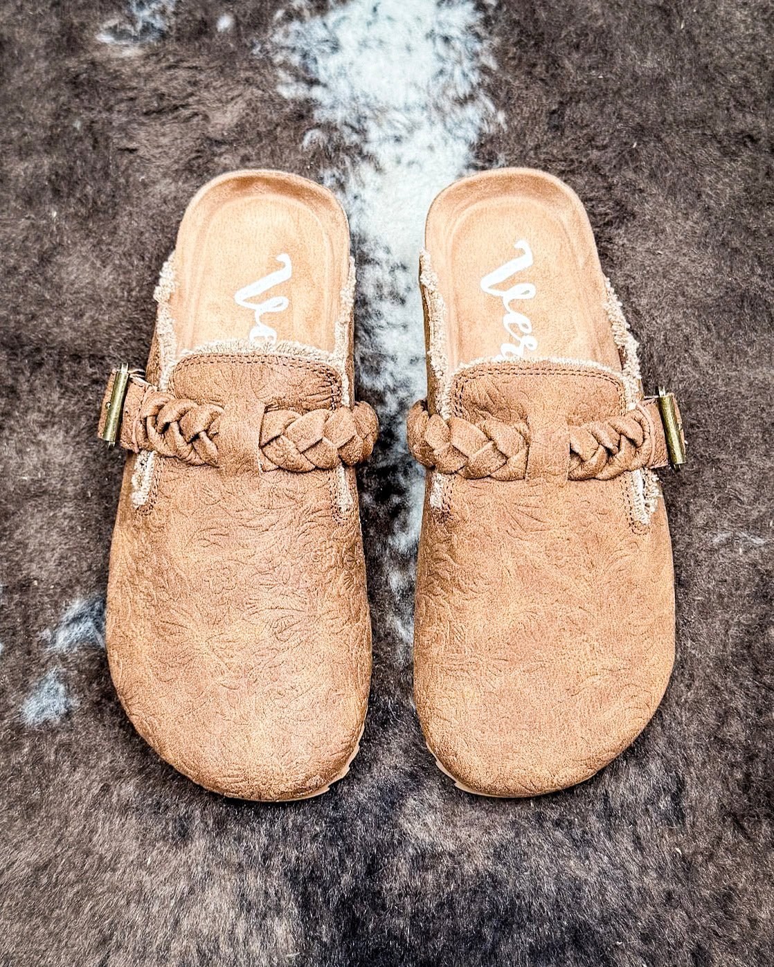 Iris Tooled Slip on Mule in Tan by Very G