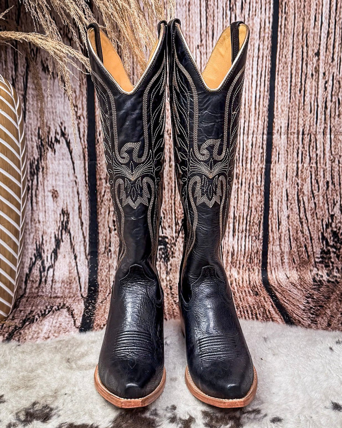 Isabel Black Star Leather Boots - Midnight and Copper